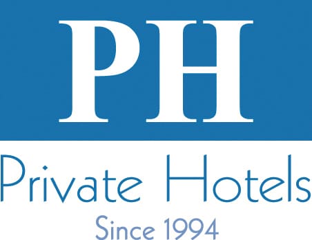 Private Hotels logo, lyhenne PH sinisellä pohjalla