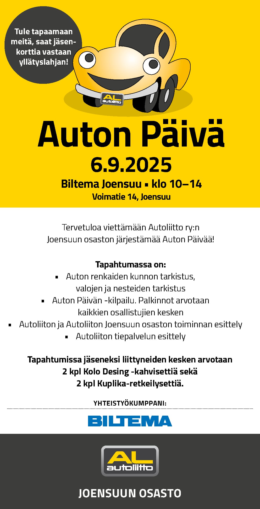 Auton Päivä 6.9.2025 klo 10-14 Biltema Joensuu, Voimatie 14