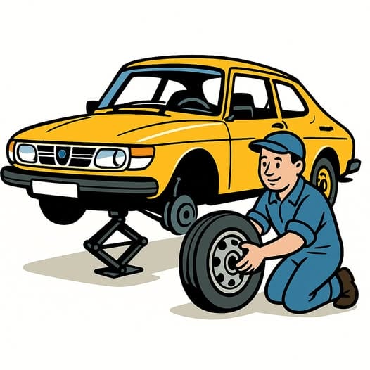 Talvirenkaiden vaihtoa