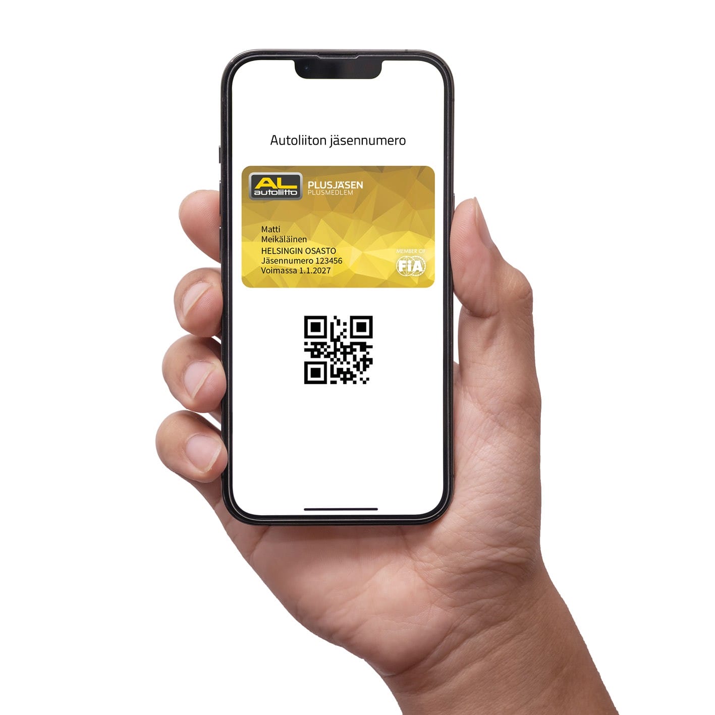 Autoliiton Plus-jäsenkortti sovelluksessa.